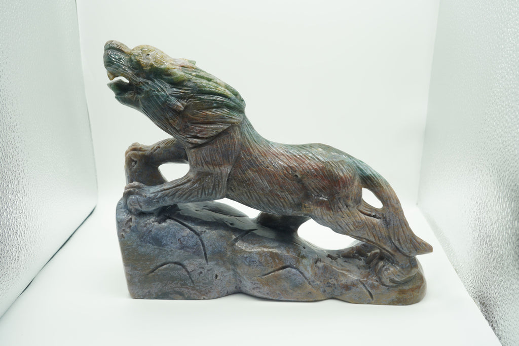 Ocean Jasper Wolf Super Large Carving