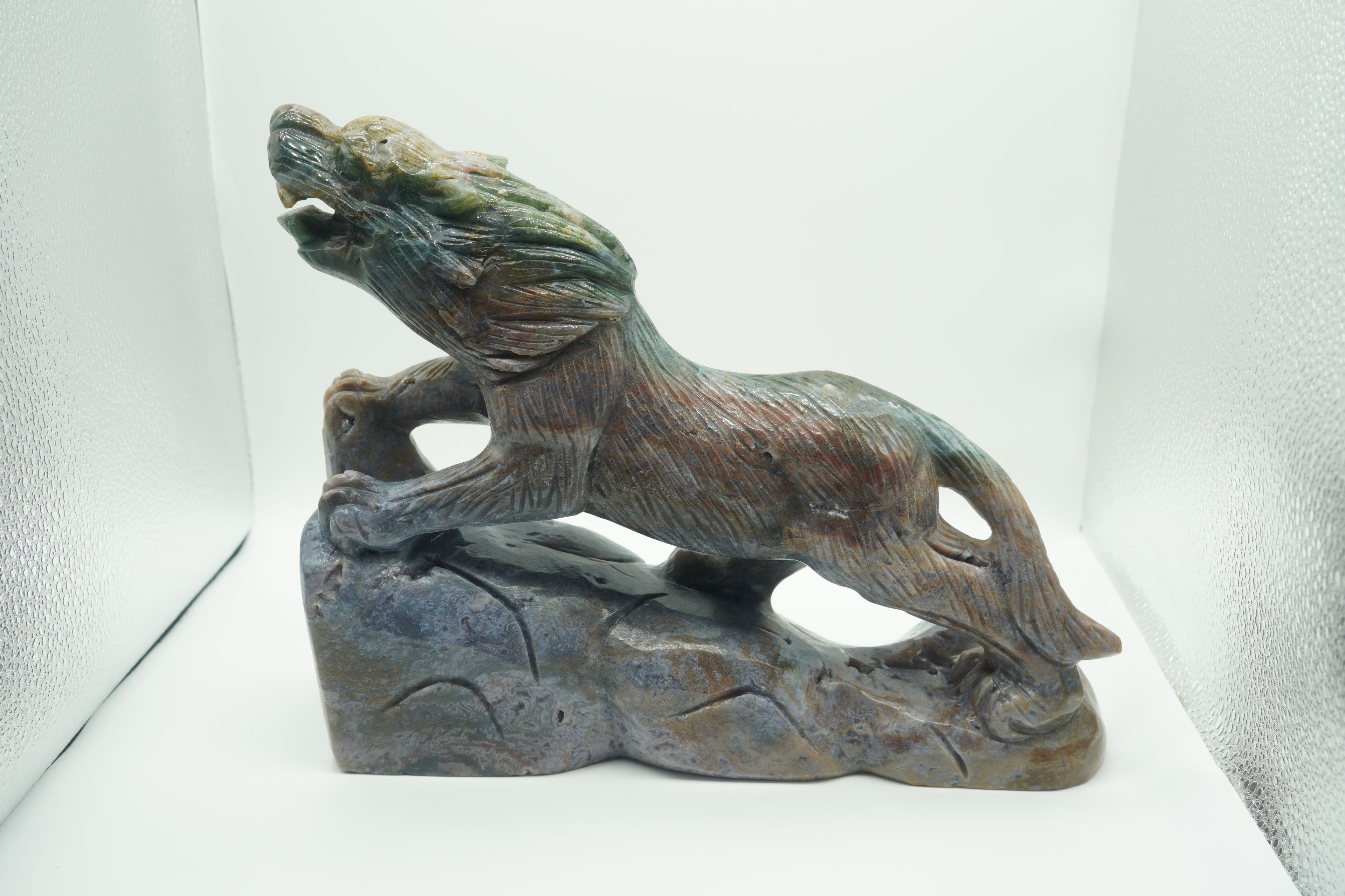 Ocean Jasper Wolf Super Large Carving