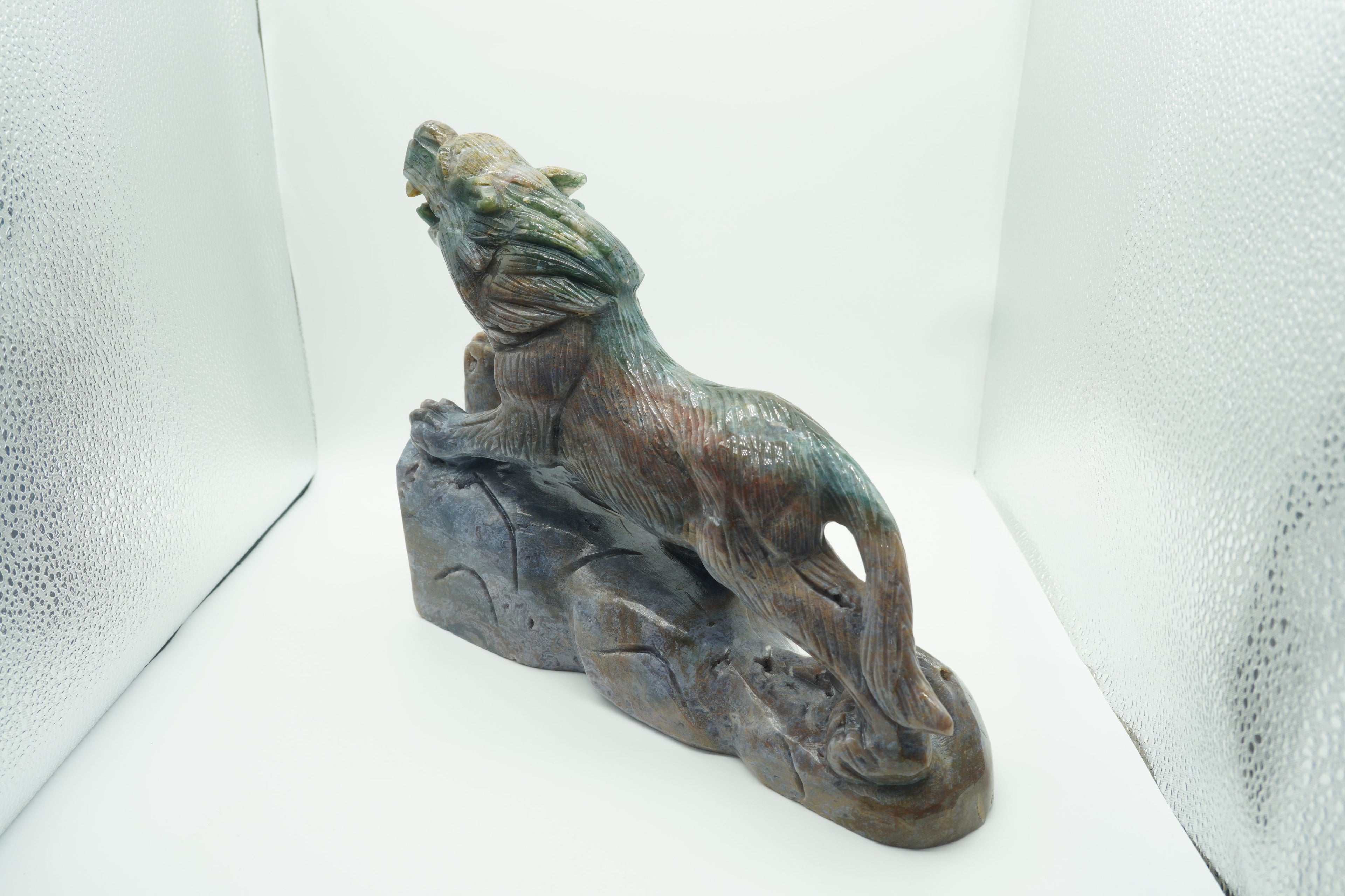 Ocean Jasper Wolf Super Large Carving