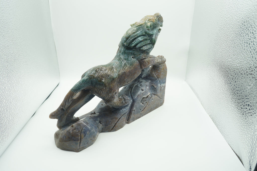 Ocean Jasper Wolf Super Large Carving