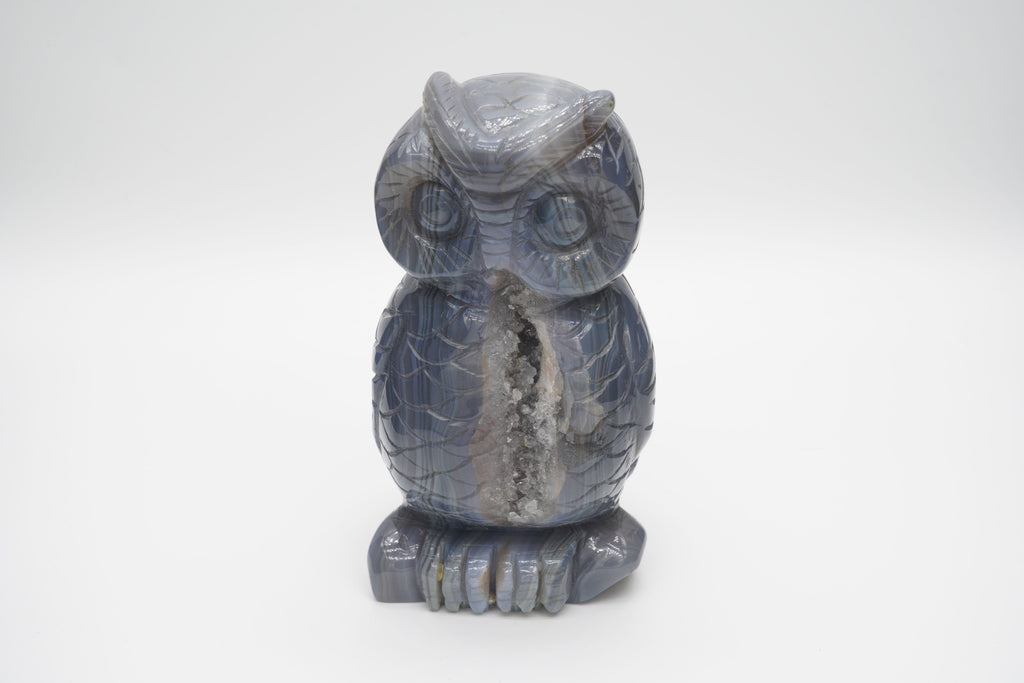 Agate Owl Amethyst Geode Carving