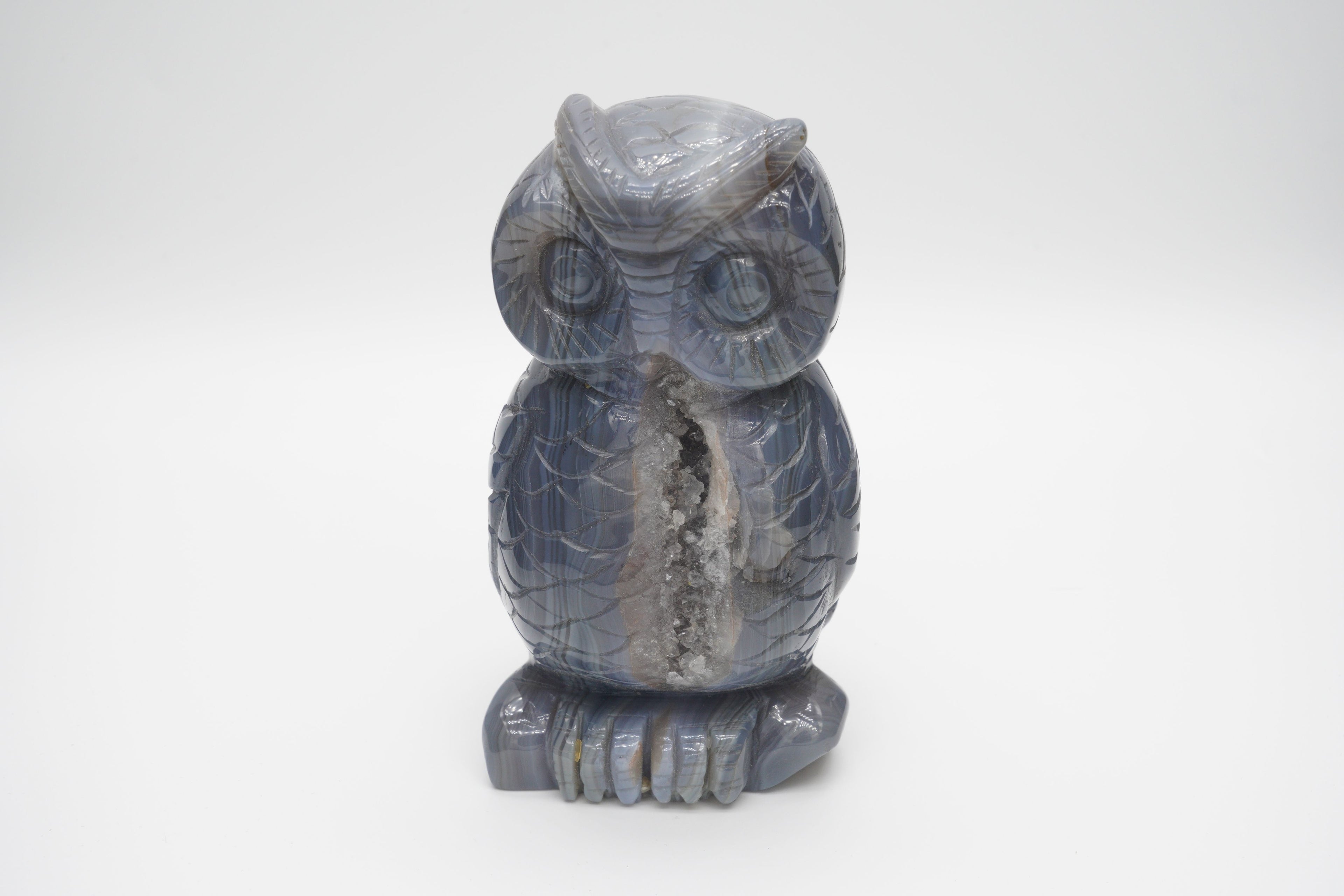 Agate Owl Amethyst Geode Carving