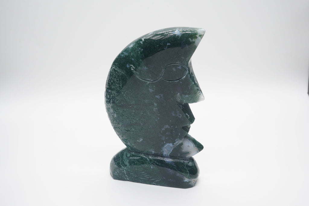 Moss Agate Druzy Moonface Carving