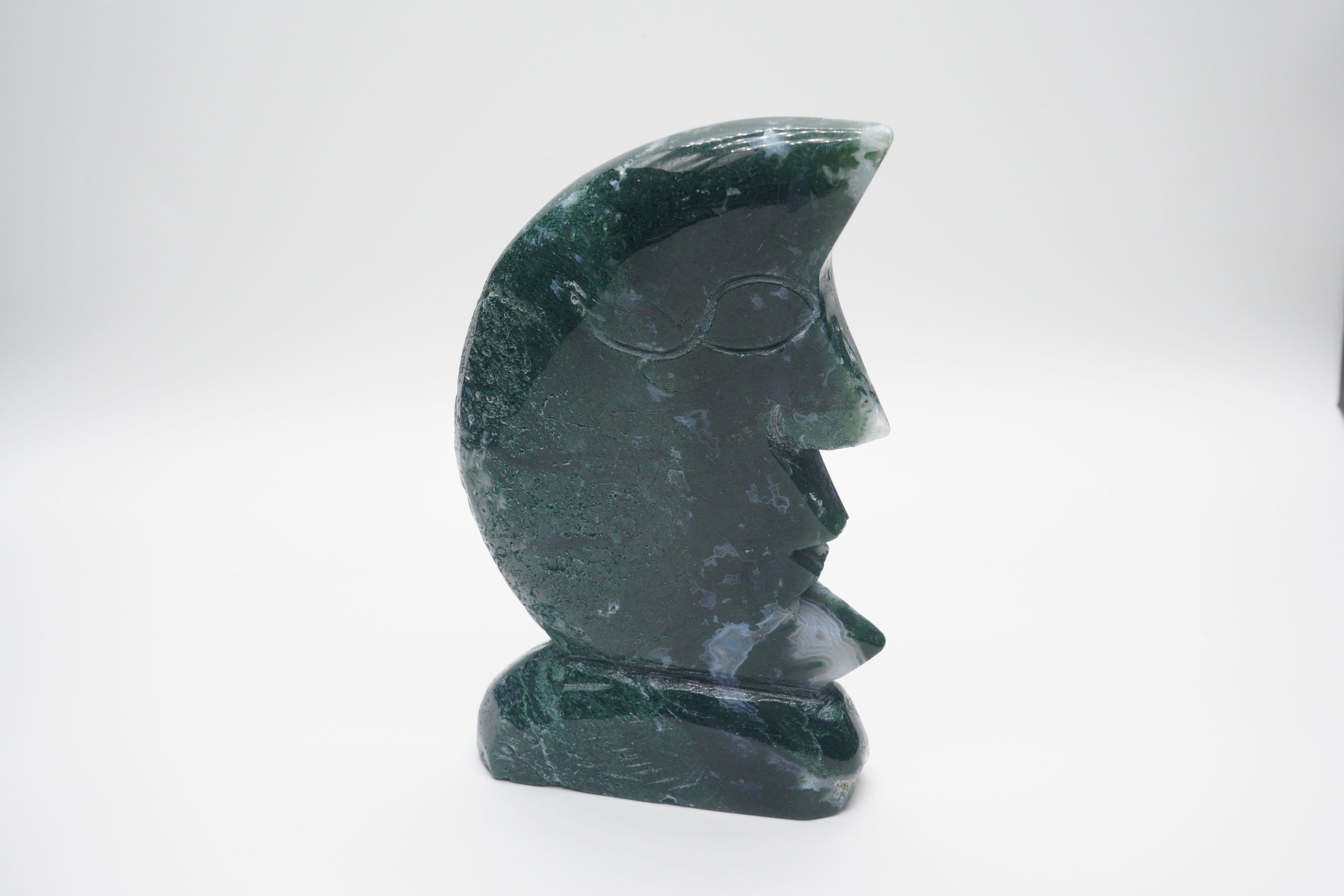 Moss Agate Druzy Moonface Carving