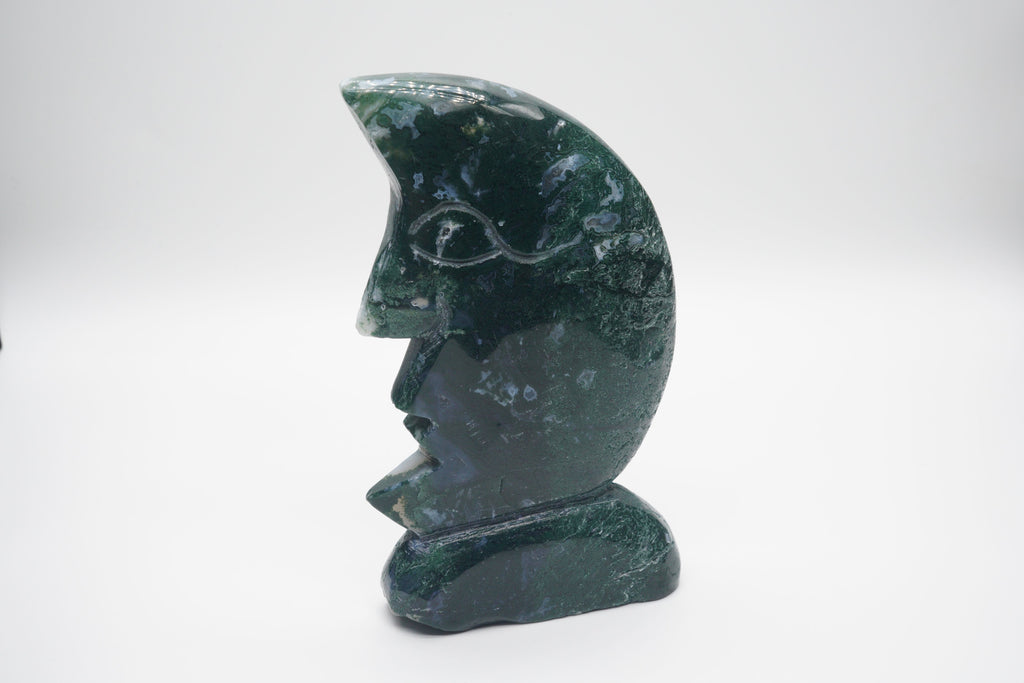 Moss Agate Druzy Moonface Carving