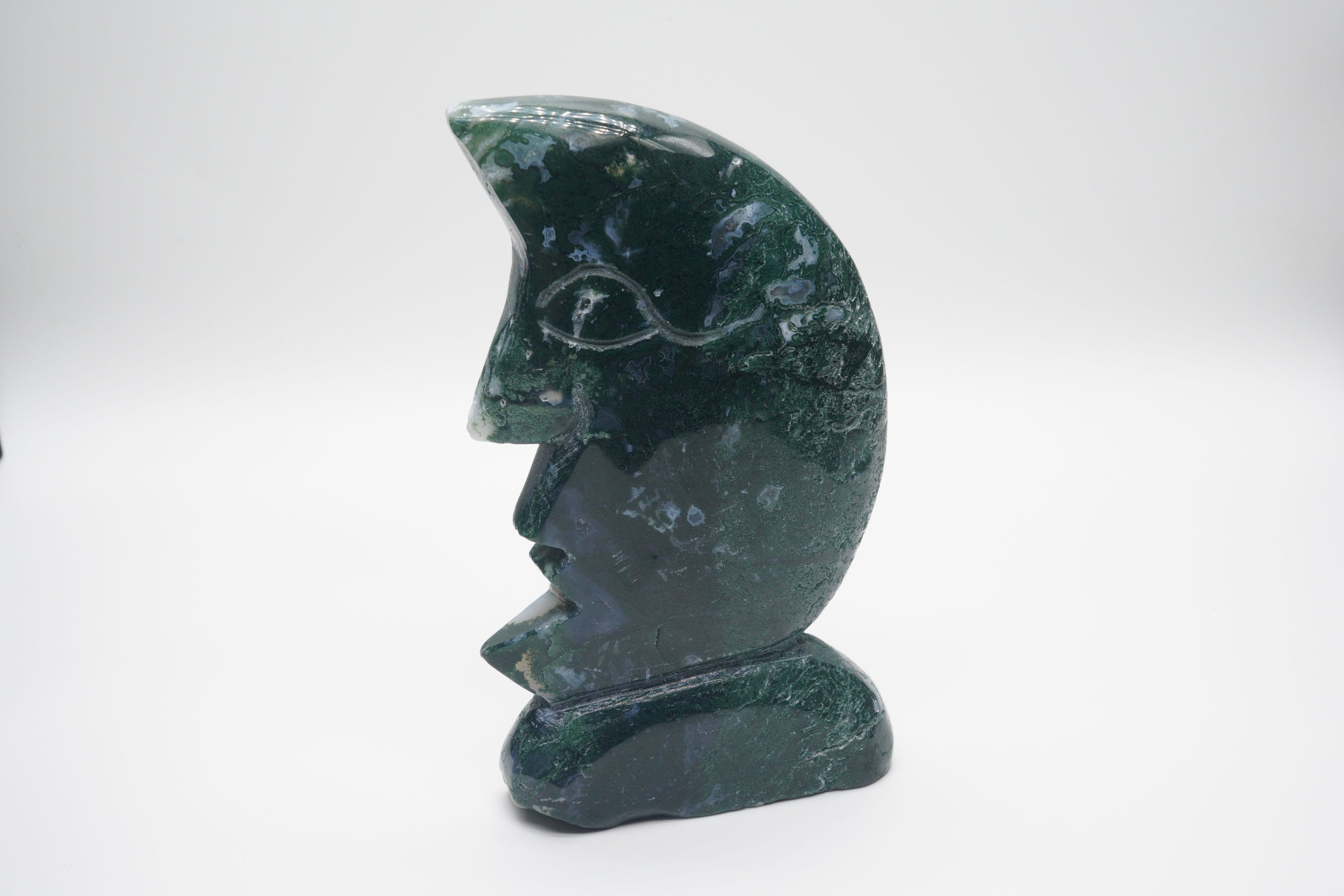 Moss Agate Druzy Moonface Carving