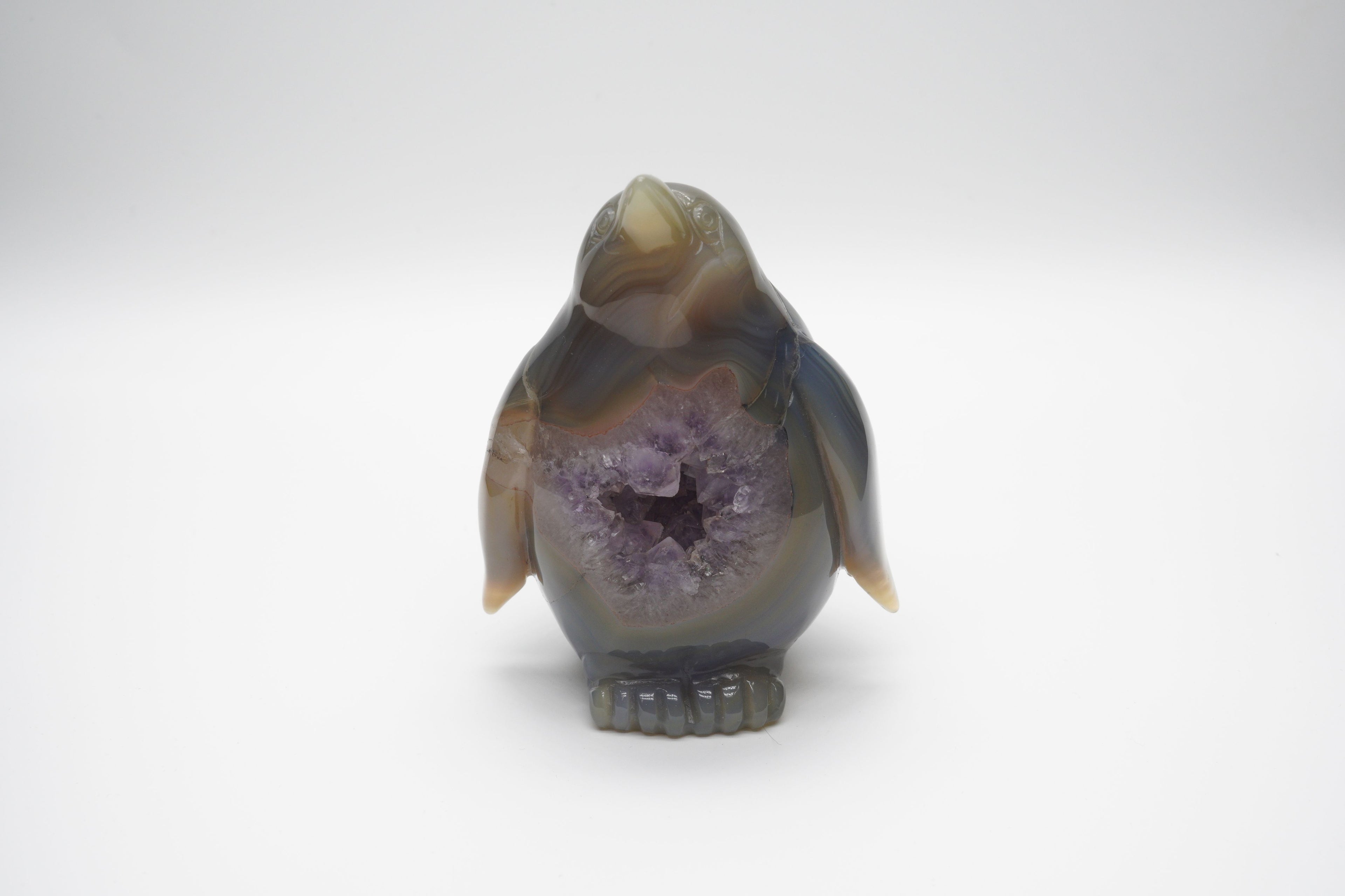 Agate Penguin Amethyst Geode Carving