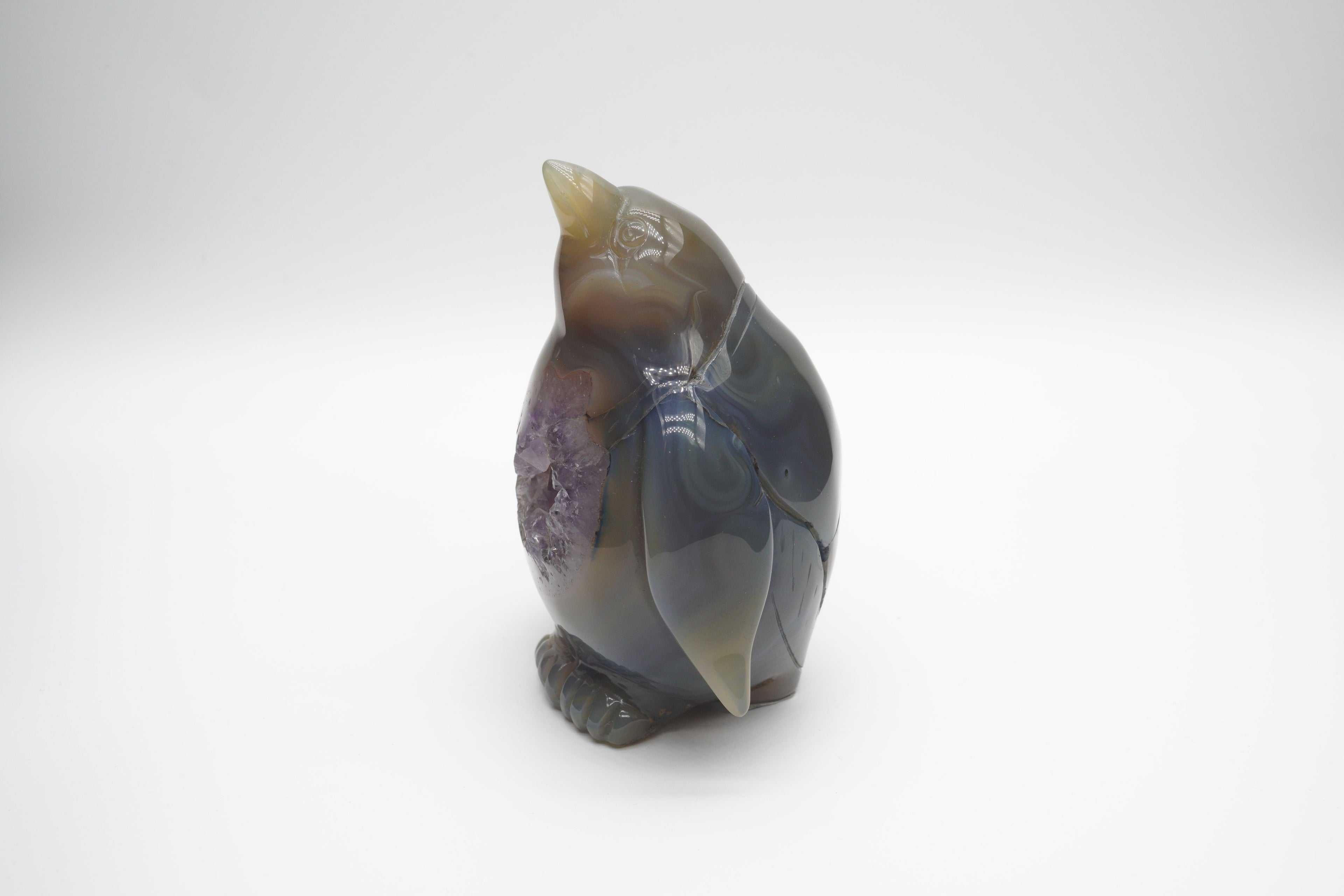 Agate Penguin Amethyst Geode Carving