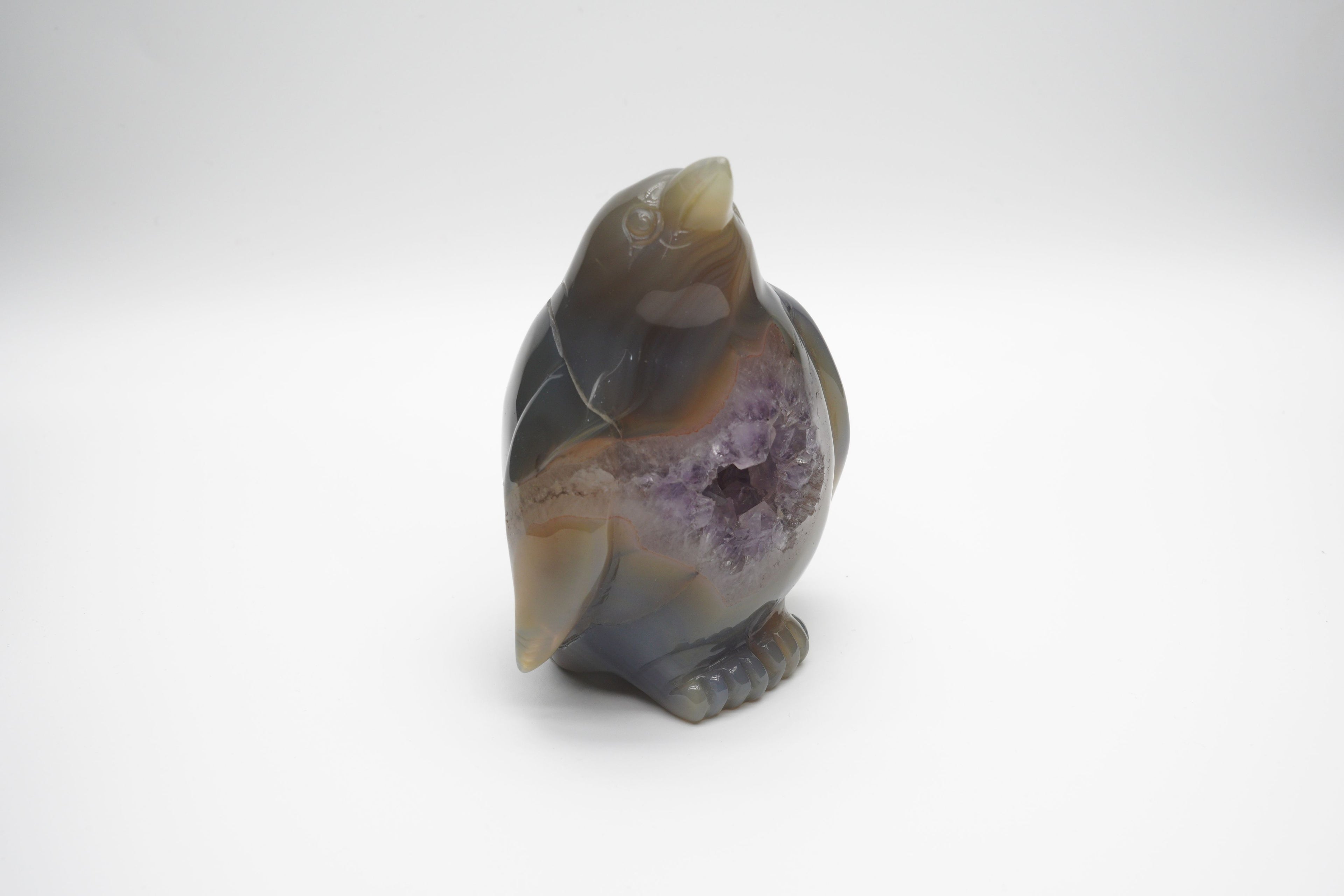 Agate Penguin Amethyst Geode Carving